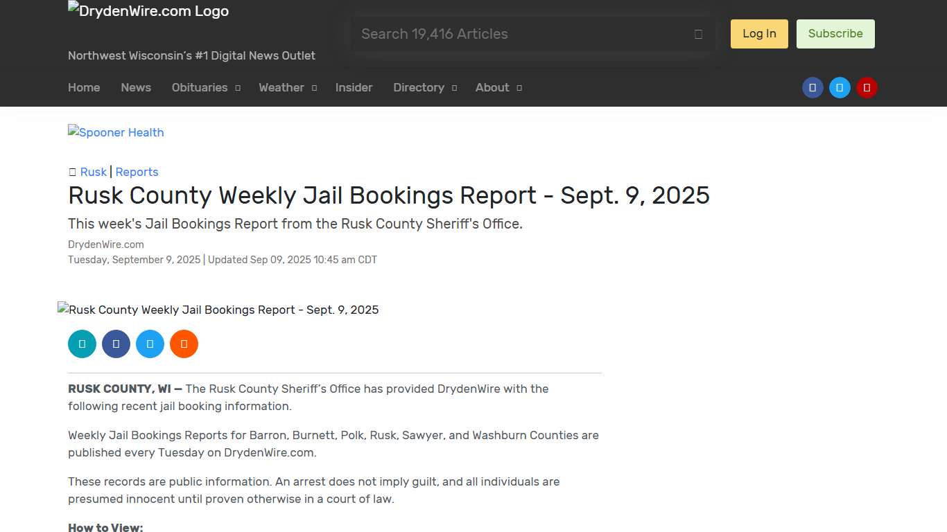 Rusk County Weekly Jail Bookings Report - Sept. 9, 2025 | Recent News | DrydenWire.com
